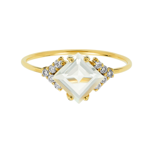 Solid Gold Diamond & Topaz Aphrodite Shield Ring