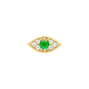Mini Emerald Evil Eye Threaded Flat Back Earring - Single