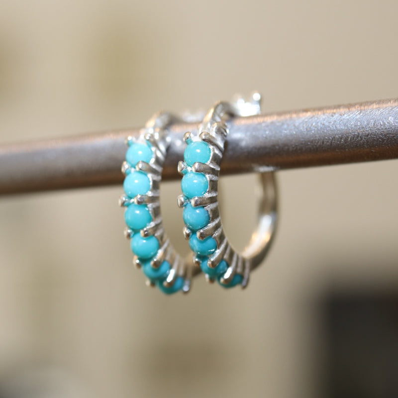 Karma Huggie Earring - Silver + Turquoise