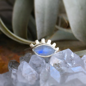 RAINBOW MOONSTONE + EVIL EYE RING