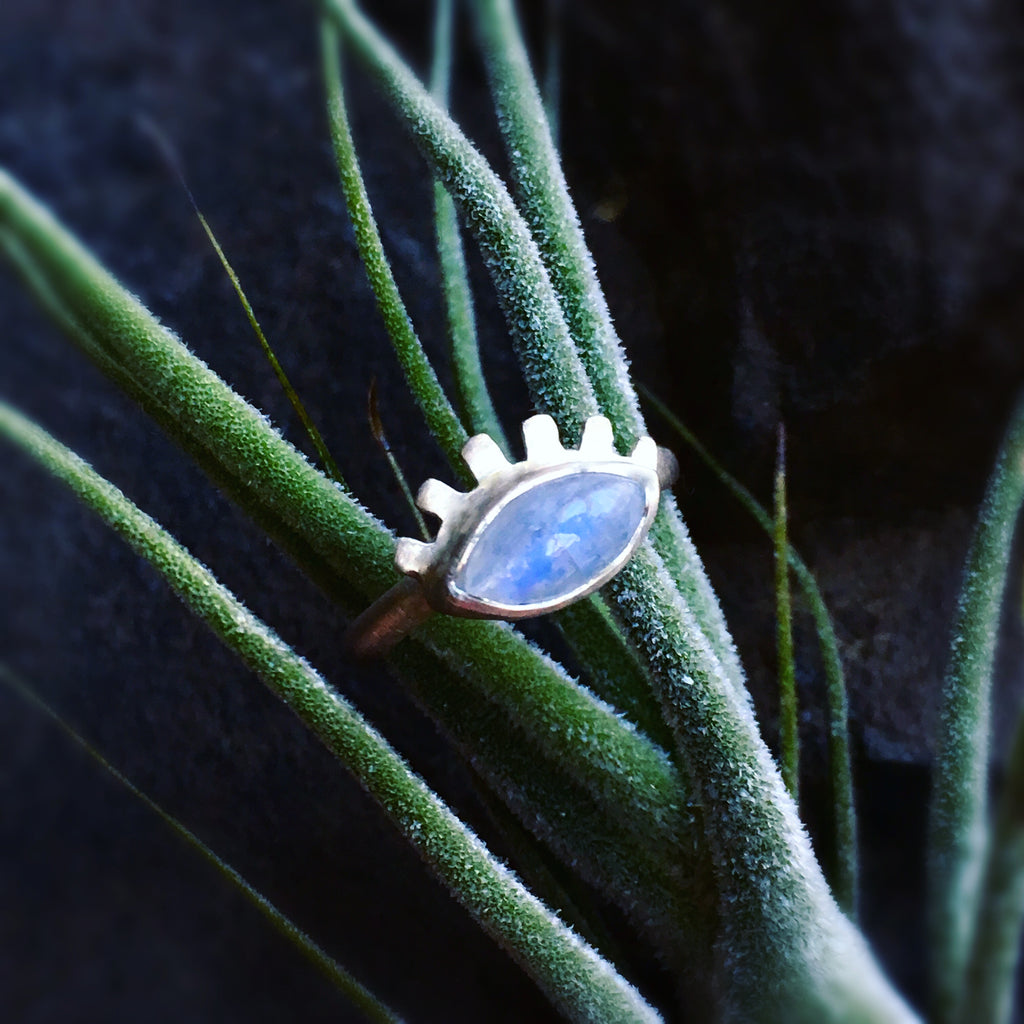 RAINBOW MOONSTONE + EVIL EYE RING