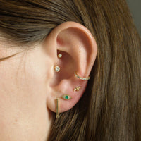 Mini Emerald Evil Eye Threaded Flat Back Earring -Single