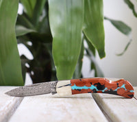 Turquoise Vein & Damascus Steel Lockback Knife
