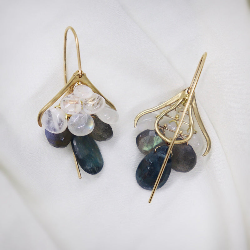 Moonstone, Labradorite, Kyanite Plumage Earrings