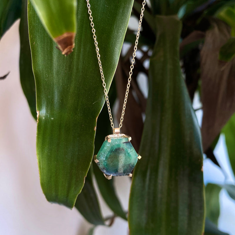 Raw Emerald & Diamond Necklace