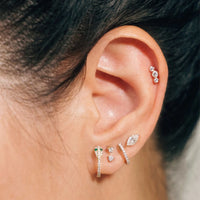 Open Curve 3 Diamond Threaded Flat Back Earring - Single